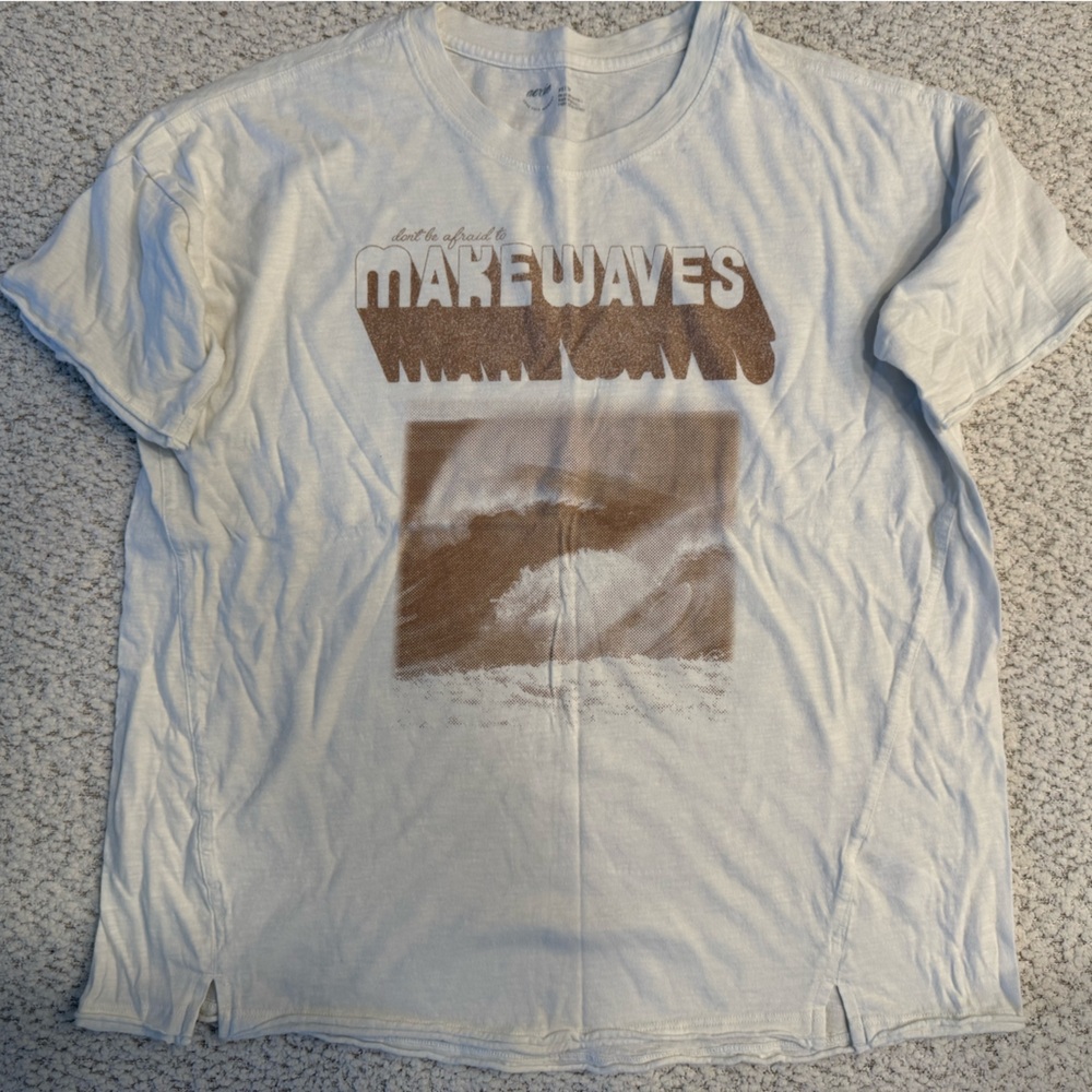 Aerie White and Brown Graphic Tee
